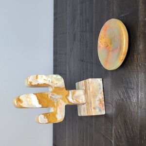Mexican Onyx Cactus Decor Coaster Earthy Banded Carved Stone Jewelry Holder